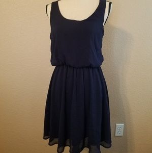 Navy Blue Elastic Waist Dress